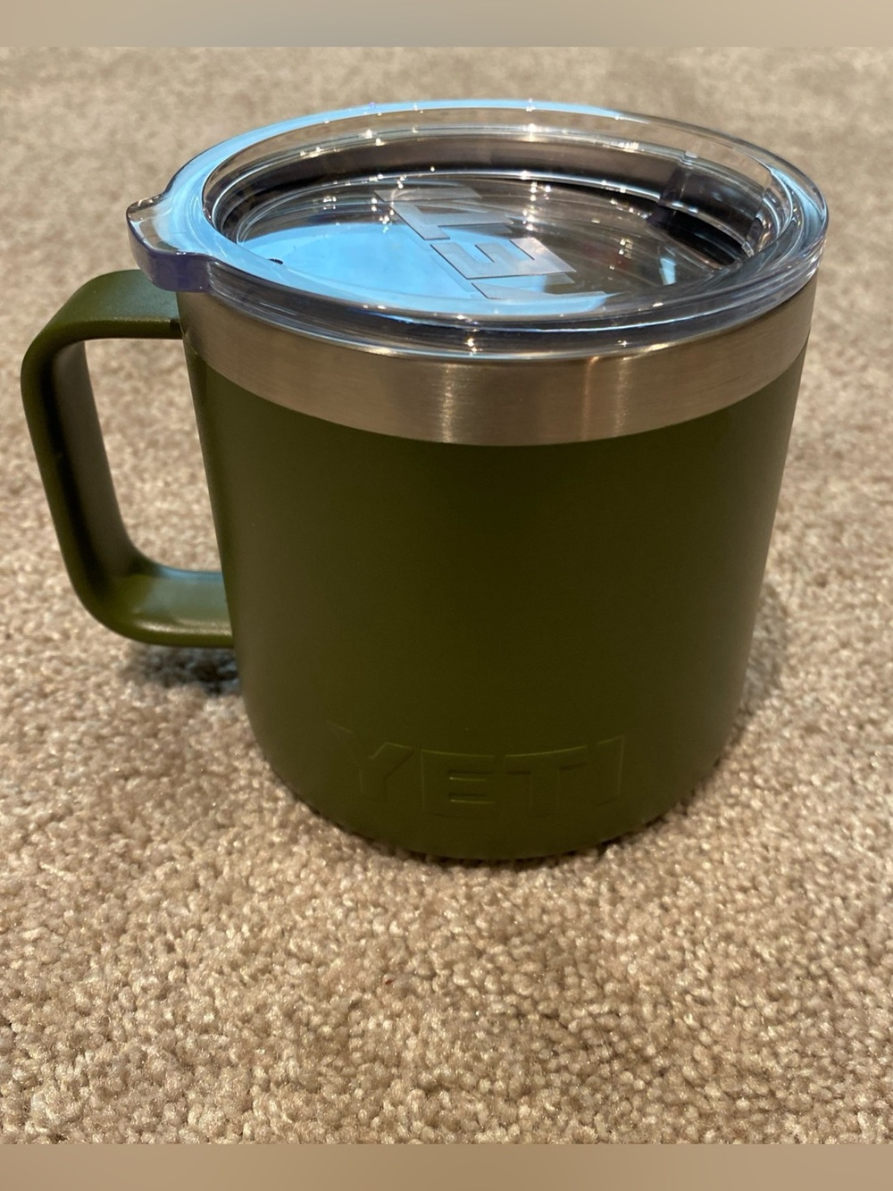 YETI Rambler 14 oz Mug With Cover Olive Green Camping Coffee Tea